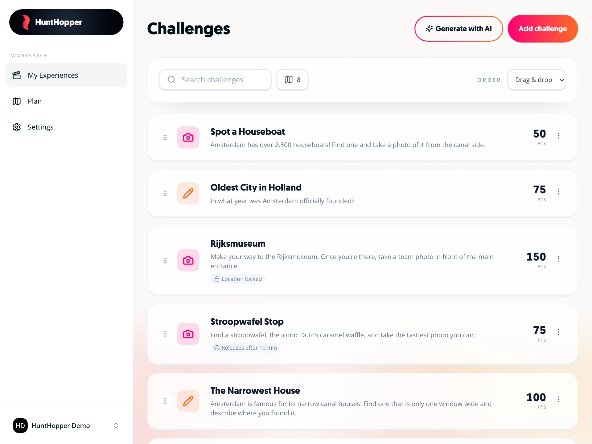 HuntHopper interface mockup