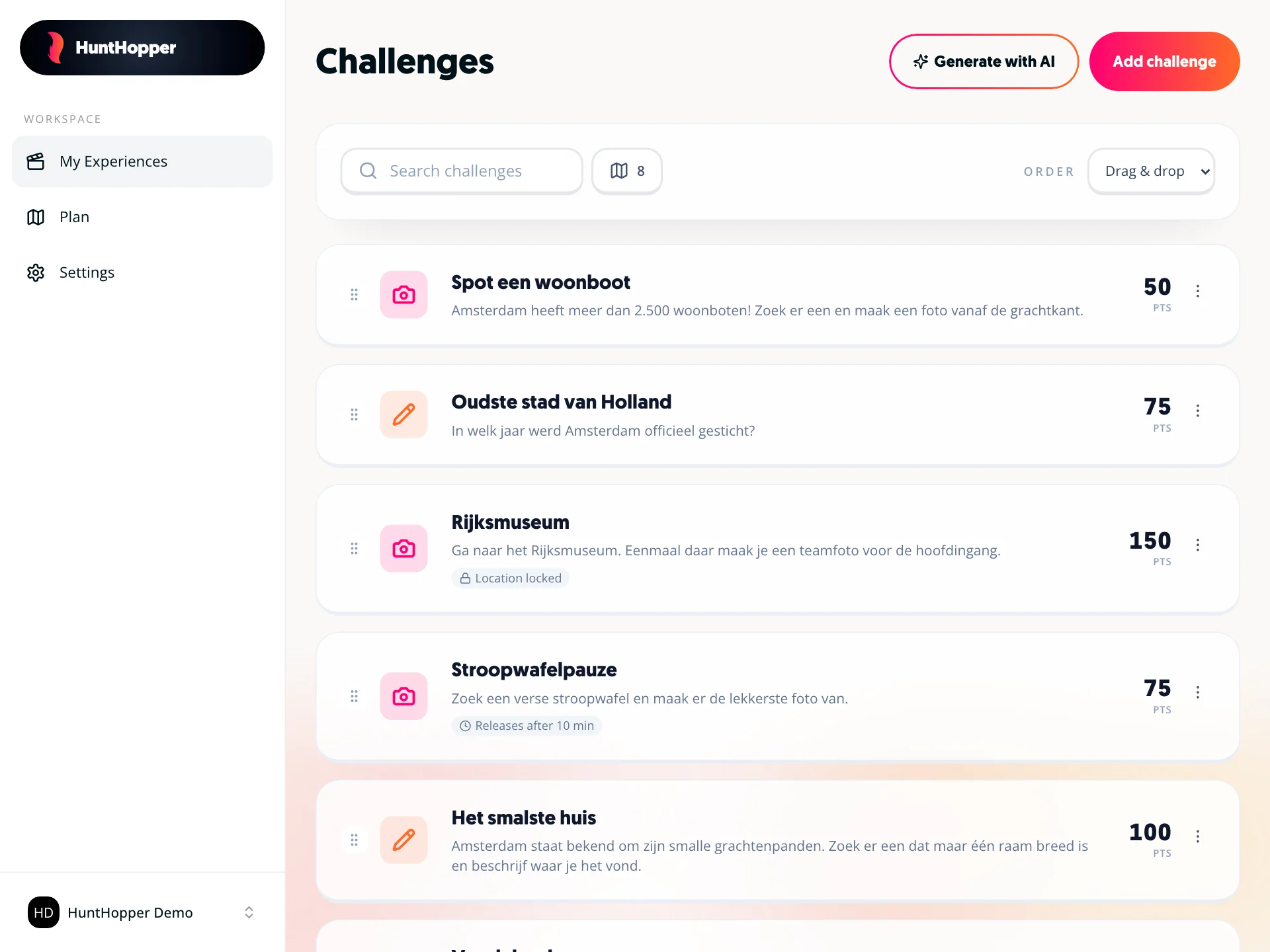 HuntHopper interface mockup